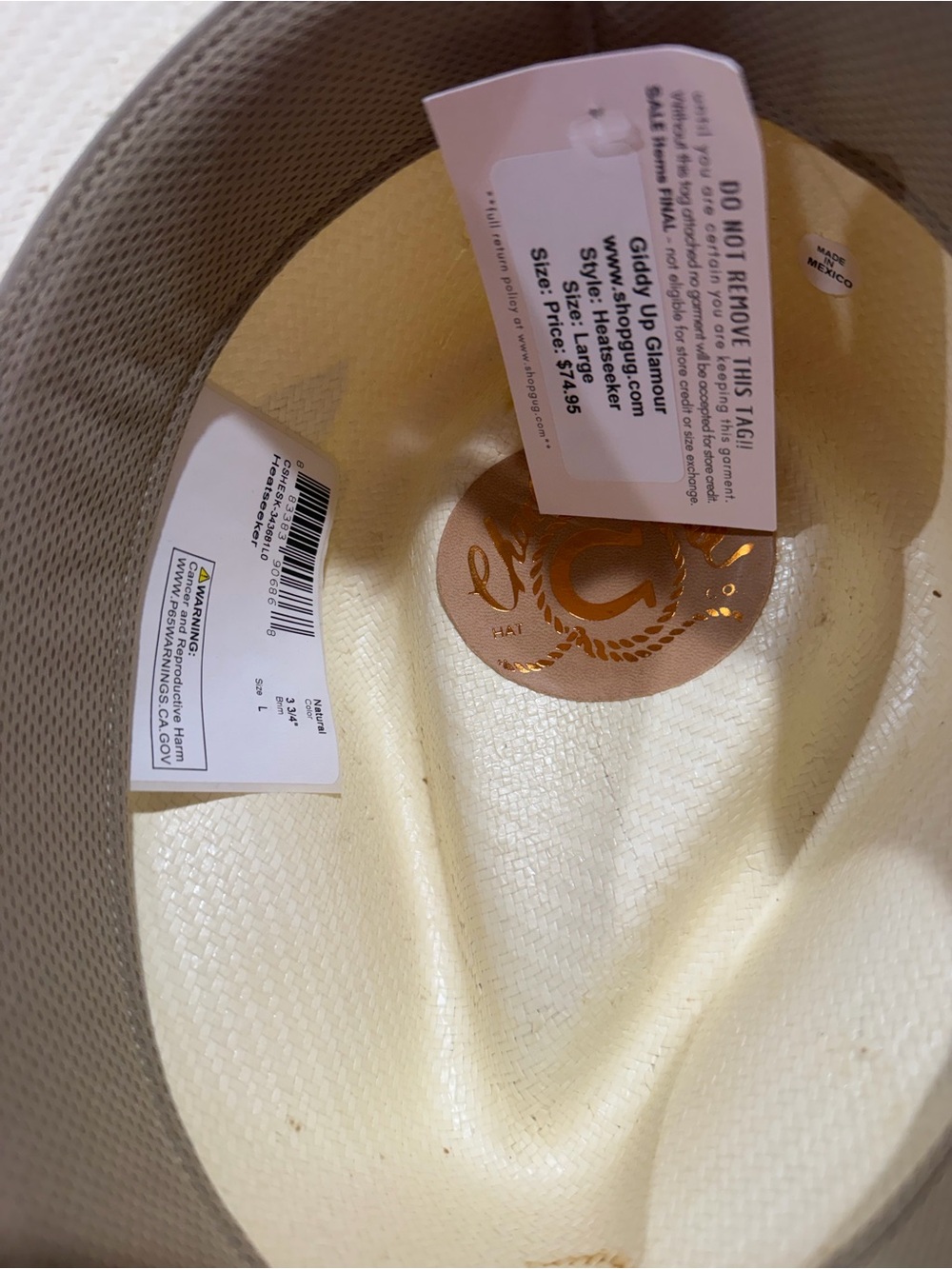 Straw Hat with Leopard Print Band - Cream - Picture 3 of 3